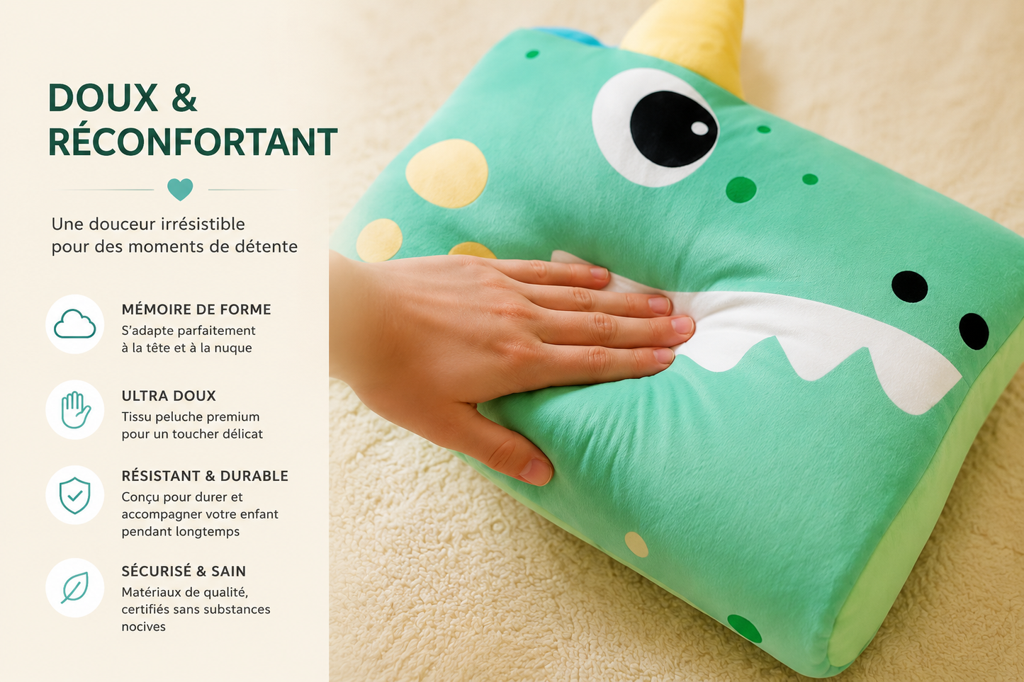 Oreiller Enfant Ergonea™ – Douceur & Confort Ludique