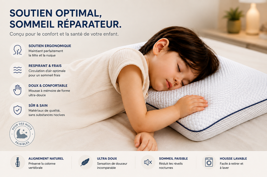 Oreiller Enfant Ergonea™ – Mémoire de Forme & Soutien Ergonomique