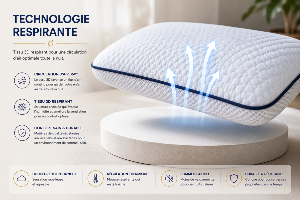 Oreiller Enfant Ergonea™ – Mémoire de Forme & Soutien Ergonomique