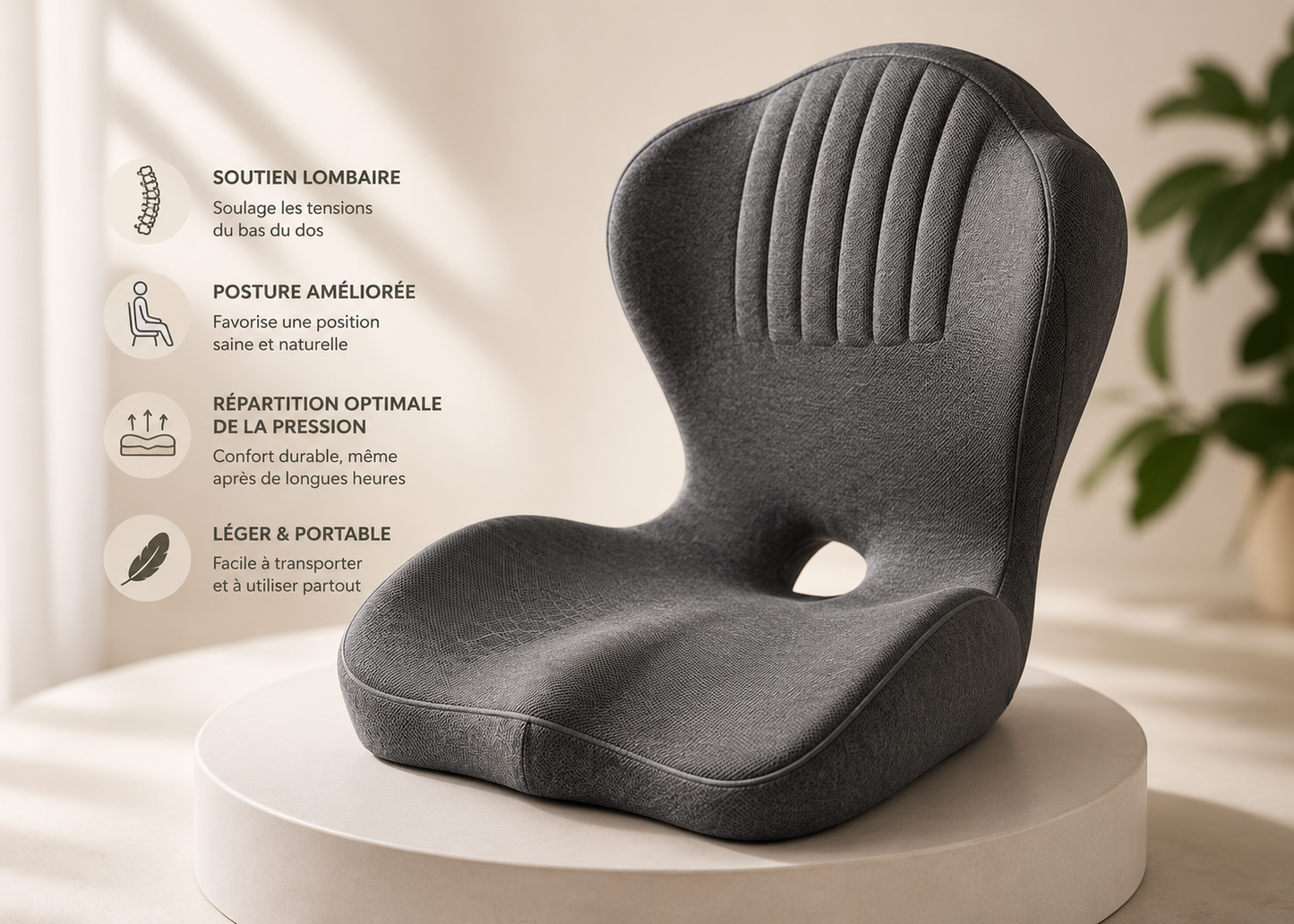 Siège Ergonomique Ergonea™ – Soutien Lombaire & Confort Postural