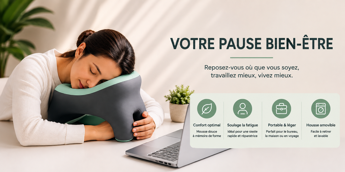Coussin de Sieste Ergonomique Ergonea™ – Repos Visage & Nuque