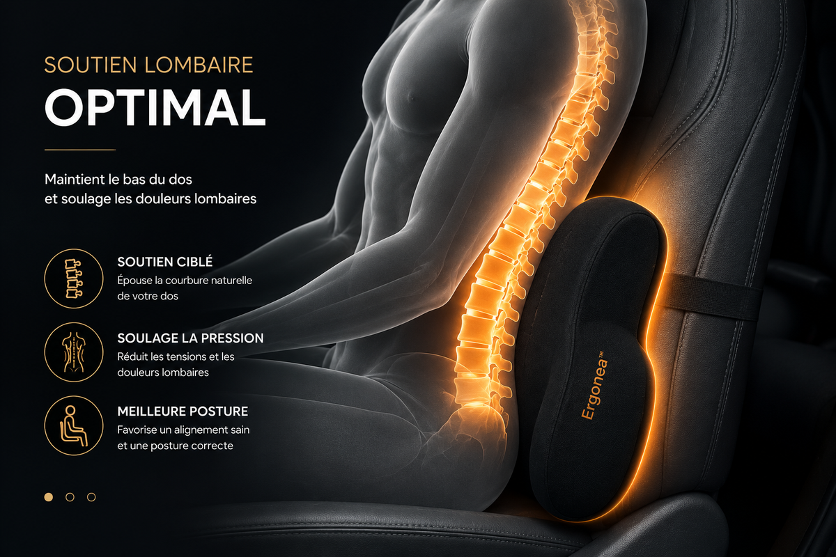 Coussin Lombaire & Appui-Tête Ergonea™ – Confort & Soutien en Voiture