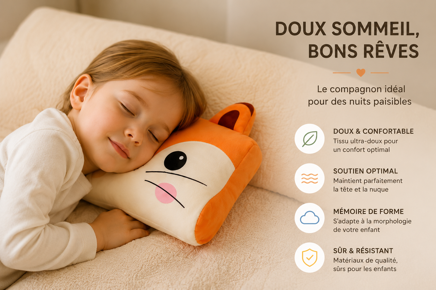 Oreiller Enfant Ergonea™ – Douceur & Confort Ludique