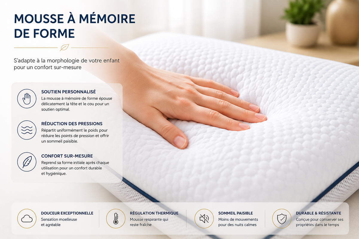 Oreiller Enfant Ergonea™ – Mémoire de Forme & Soutien Ergonomique