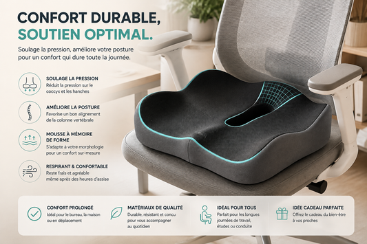 Coussin d’Assise Ergonomique Ergonea™ – Confort & Soutien Postural